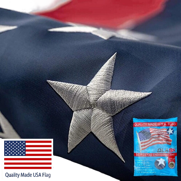 QLASH US American Flag 3x5 Feet Outdoor Quality Made in USA, Flag with Embroidered Star and Sewn Stripes, US Flags, Heavy Duty Nylon with Brass Grommets for Home Decor